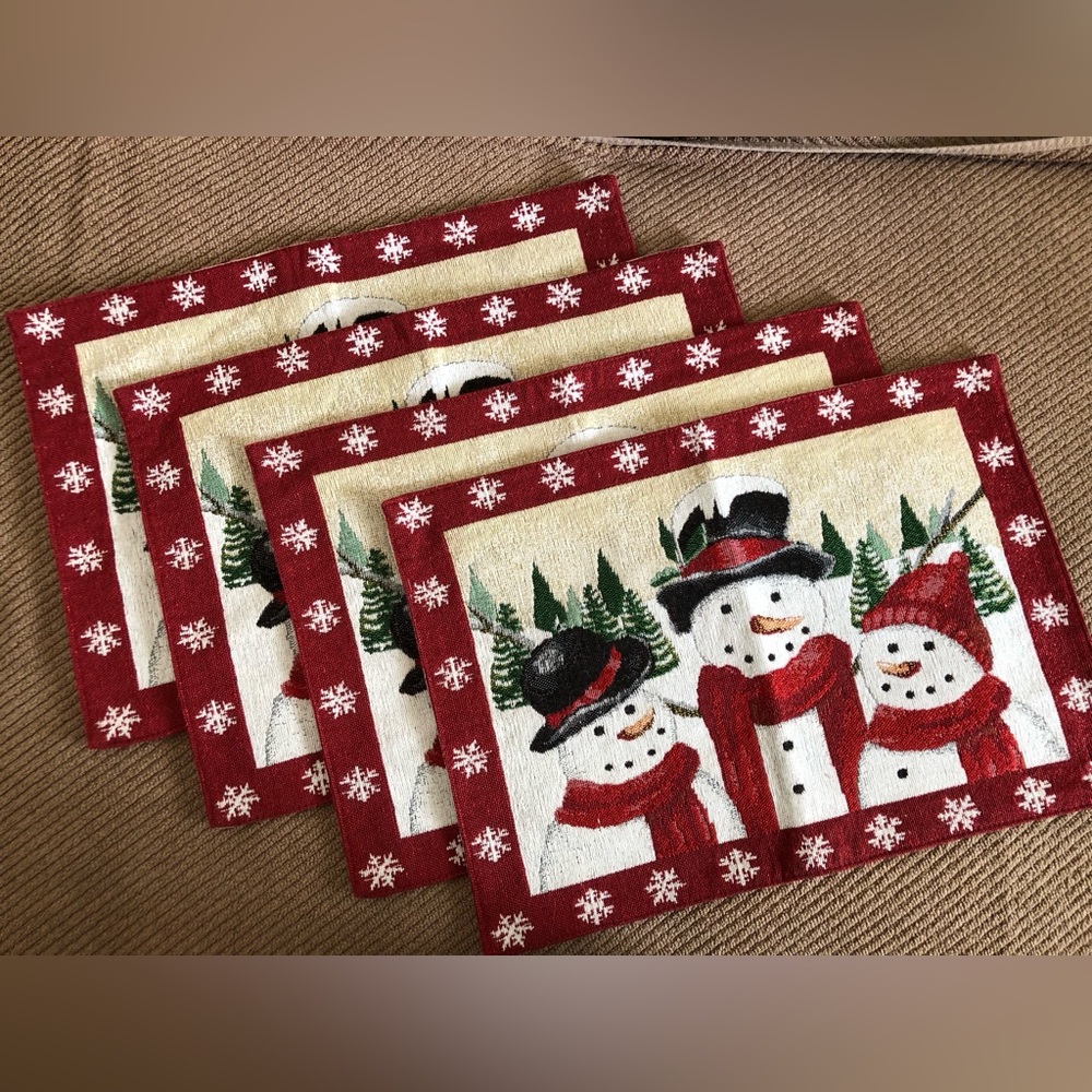 St. Nicholas Square Set of Four (4) Cheerful Snowman Holiday Placemats